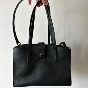 Coach Turnlock Charlie Carryall Tote Bag Satchel Cross Body Pebbled - Dark Green